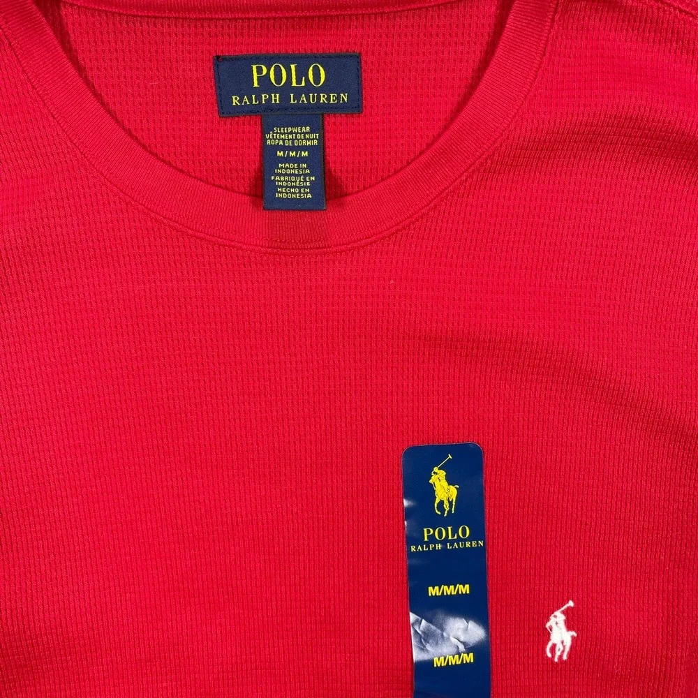 Polo Ralph‎ Lauren Thermal Shirt Mens Med Red Waffle Knit Long Sleeve Sleepwear